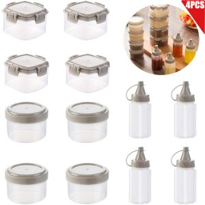 4 Hộp Đựng Gia Vị Nước Sốt Mini Cái/bộ/Chai PP Trong Suốt Cầm Tay Đựng Gia Vị Có Nắp/Hộp Đựng Nước Sốt Cà Chua Dã Ngoại Du Lịch/Chai Bóp Phụ Kiện BBQ