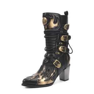 Giày Cao Bồi Kiểu Punk Gót Dày Cao Đến Giữa Bắp Chân Kiểu Lính Lính Dành Cho Nam Nữ Có Khóa Kéo Lót Nỉ Phong Cách Punk Kiểu Giày Đi Xe Máy