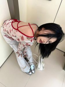 Sweet Spicy Rose Print Y2K Summer Street Style Long Sleeve Mesh Backless Thin Base Layer Tie Dye Contrast Color Netting Womens Top