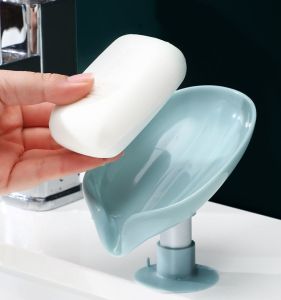 Sáng tạo hình dạng lá sen Hộp xà phòng không trơn trượt với núm hút cao su treo tường thoát nước Giá đặt xà phòng phụ kiện phòng tắm