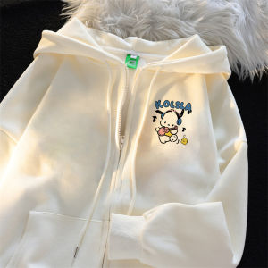 Autumn Winter Thickened Fleece Zipper Cardigan Sweatshirt Jacket for Boys And Girls with Patches Dog Print Casual Outerwear