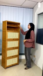 LACC Shoe Cabinet High-grade 9/11 Layers Bamboo Rattan Door Large Capacity Shoe Rack Breathable No Odor Storage Organizer