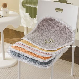 Korean Style Pure Cotton Fabric Chair Pad Breathable Office Dining Chair Cushion Anti-Slip with Strap Horse Hoof Shape