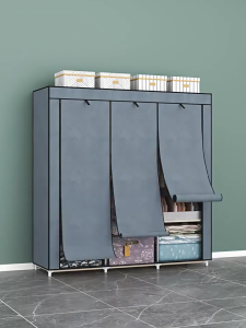 Large Foldable Wardrobe 3 Drawers Dustproof Zipper Clothes Storage Cabinet Metal Frame for Bedroom