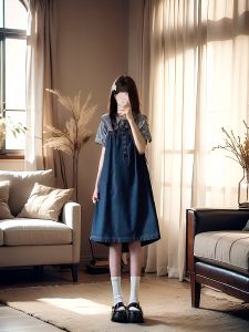 Summer Clothes Matching a Set of Small Denim Brace Dress Bandage Dress Short Sleeve Plaid Shirt Two-piece Set Womens Clothes