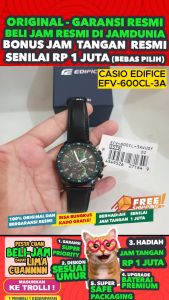 CASIO ORIGINAL - CASIO EDIFICE EFV-600CL-3AVUDF - MEN LA - KULIT - Hitam - Jam dunia JD18