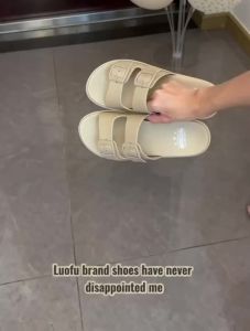 New Luofu Fashionable Womens Slippers Outdoor Casual Double-Buckle Sandals Thick-Soled Eva Material Comfortable and Eco-Friendly Slippers Indoor Non-Slip Slippers Casual Slippers