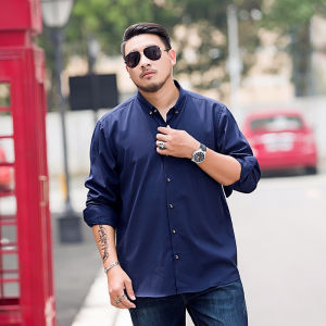 plus Size Mens Casual Shirt Spring Autumn Loose Fit Solid Color Business Casual Long Sleeve Fashionable American Style Urban Wear