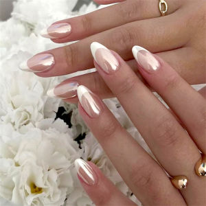 24Pcs/Set Simple Wine Red Fake Nails Mid-length Almond Press on Nails Art Wearable Round Head Oval Full Cover False Nail Tips
