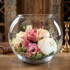 Chậu Thủy Tinh Tròn Bầu Cao Cấp T02 Φ 24cm Cắm Hoa Trang Trí Nuôi Cá Cảnh