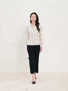 Slimming French V-Neck Polka Dot Shirt