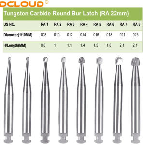 5Pcs/Box Dental Tungsten Carbide Burs RA Round Series RA Drills Tungsten Steel Latch Type For Low Speed Contra-Angle Handpiece Dentistry Lab or Clinic Polishing Tool Material Dia.=2.35mm
