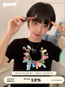 Meihao Store 3D สีสันหมี Handprint เสื้อยืดแขนสั้นผ้าฝ้ายยูรีเทน Elastane (Spandex) Crewneck สําหรับวัยรุ่นฤดูร้อน