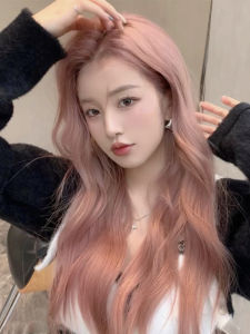 Wig Womens Daily Pink Long Hair Mid-Length Eight-Character Bangs Big Wave Micro-Roll Gray Pink Sweet Fashion Full-Head Wig