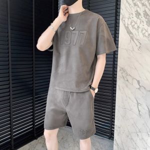 ROMON | Romon Ice Silk Sports Set Mens Trendy Brand Short Sleeve T-Shirt Summer Breathable Thin Match Casual Shorts One Set A