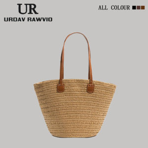URDAV RAWVIO Large Capacity Straw Woven Tote Bag Beach Vacation Commute Fashion Trend Shoulder Handbag Casual Purse