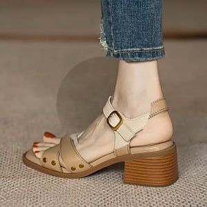 Giày sandal cao gót hở mũi kiểu Pháp cho nữ mùa hè có quai chéo thời trang mới cao cấp cổ điển đế chống trơn trượt
