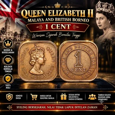 JL Antiques Malaysia Banknote Coin Queen Elizabeth II 1 cent Malaya and British Borneo 1956 57 58 61