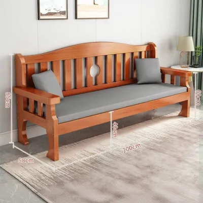 Solid Wood Sofa Modern Simple Three-Seater Living Room Full Wood Length Bench Rural New Chinese Style Small Apartment Furniture