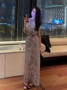 Váy Dài Không Tay Mùa Hè Thanh Lịch Cho Nữ Váy Dạ Hội Cao Cấp Thanh Lịch Họa Tiết Sọc Cổ Điển Thời Trang