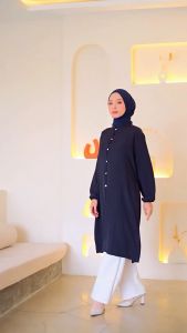 Long Tunik Malaya Tunic Baju Atasan Panjang Wanita Crinkle Premium Polos Kancing Depan Korean Style Kekinian