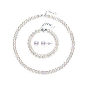 Freshwater Pearl Set Necklace Bracelet Earrings 7.3-9mm