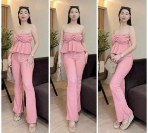 milan Plain Color Textured  Tube Top and Pants Terno Set for Women  - fits XS to large - good quality - super kapal ng tela - trending  - 100 percent cotton - mall quality - Top pick  - madaling maubos - trending  - made of imported fabric - affordable an