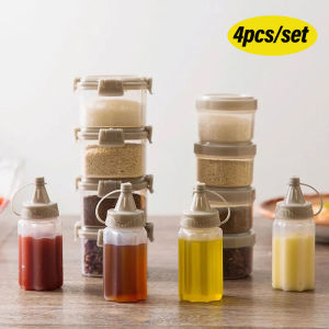 YESPERY 4pcs Plastic Sauce Squeeze Bottle Mini Seasoning Box Salad Dressing Containers Outdoor Portable Barbecue Spice Jar Kitchen Tool