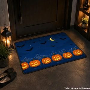 VIKAMA Halloween Bát Bí Ngô Trăng Tròn Thảm Cửa Chống Trơn Trượt Trong Nhà Thảm Ma Quái Thảm Trải Sàn Cho Trang Trí Nhà Thiết Kế Kiểu Gothic