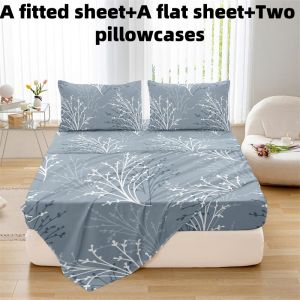 4pcs plant-based brushed Fitted sheet+ flat sheet pillowcase set skin friendly breathable Queen Size Flat bed sheet Pillowcases