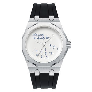 Luxury Octagon Case Mens Watch Silicone Watch Strap Waterproof Wristwatch "Who Cares Im Already Late" Fun Slogan Dial Watch