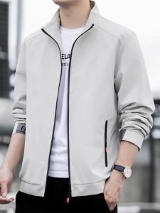 ROMON | Romon Mens Short Stand Collar Jacket Fashionable Casual Workwear Windproof Spring Autumn New Arrival Polyester Fiber Zipper Closure