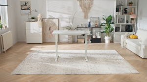 OffiGo 120x60cm Electric Glass Table with Drawer Desk Height Adjustable with USB Standing Seat Desk for Home Office