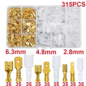 Quick Splice Male and Female Wire Spade Connector Crimp Terminal Block Assortment Kit Golden with Insulating Sleeve for Electric
