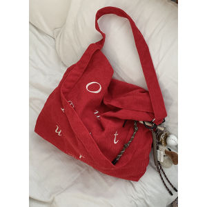 Casual College Style Tote Bag with Large Capacity and Letters Design Soft Pure Color Canvas Shoulder Bag for Youth