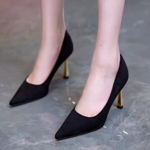 Elegant Velvet Pointed Toe High Heels Womens Spring 2025 Fashion British Style Slip-On Shoes with Diamond Detailing for Skirts