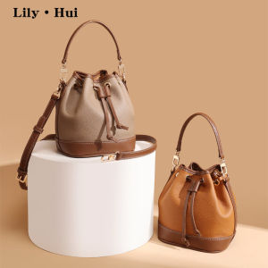 Trendy Womens Crossbody Bag Top Layer Cowhide Leather Handbag Bucket Shape Fashionable Casual Single Shoulder Handle Bag