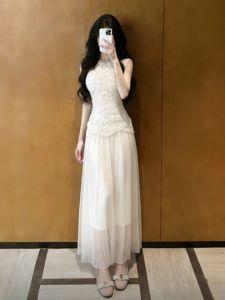 CHANGTONG | Lace Splice Mesh Gentle Style Young and Pretty Dress Summer