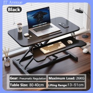 Adjustable Sitting Standing Convertible Desk Workstation Riser with Keyboard Tray (Black/White)