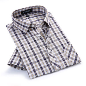 Áo Sơ Mi Nam Mùa Hè Ice Silk Dáng Rộng Phong Cách Thường Ngày Mỏng Màu Xanh Trắng Kẻ Caro Tay Ngắn Thời Trang Cho Bố