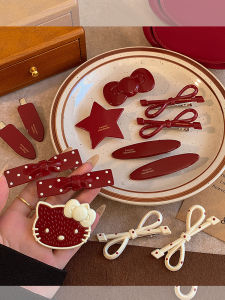 Ankela Red New Year Hair Clip Womens 2024 New High-End Feeling Forehead Bangs Side Duckbill Hair Clip Hair Card Lo Shí