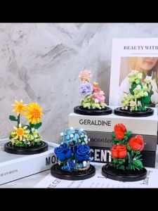Building Blocks Toys Flowers Bricks with Dust Cover Sunflower Blue Rose Lily Jasmine Daisy Flowers Gift for Girlfriends