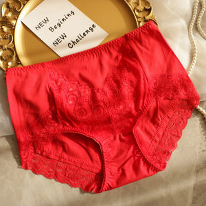 Red Lace High Waist Triangle Panties Womens Underwear Briefs Seamless Butt Covering Casual Comfortable plus Size Innerwear