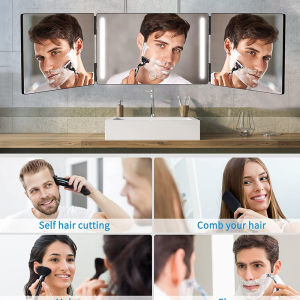 3-Way Mirror with LED 360 Trifold Hair Cut Mirror with Lighting Self Hairdressing Mirror For Hair Suitable For Haircut Styling