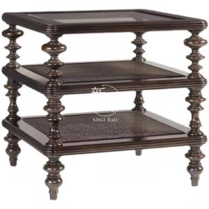 French Retro Solid Wood Sofa Cut Out Rattan Woven Double Three-Seat Straight Row Sofa Rural Pastoral Fabric Soft Bag Export