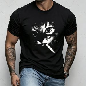 Funny Meme Smoking Cat Face Graphic T-Shirts Men Women Casual Vintage Tops Cats Lovers Gifts 3d Quick-Dry Parent-Child T-Shirts