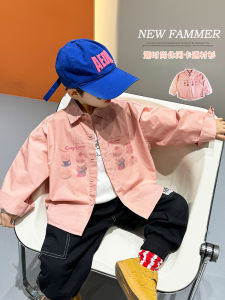 Cute Cartoon Boys Pink Shirt Jacket Baby Clothes Casual Style Spring Autumn Cotton Blend Fashionable Kids Outerwear