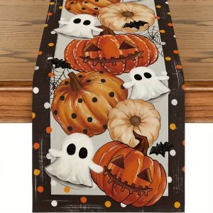 Khăn Trải Bàn Halloween In Hình Mèo Đen Dơi Chấm Bi Chất Liệu Polyester Trang Trí Nhà Cửa Thiết Kế Ma Quái Dễ Thương Bí Ngô Dùng Cho Bữa Tối Bàn Trang Điểm Tủ Đựng Đồ