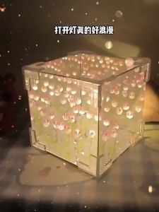Tulips Mirror Lamp Valentines Gift Led Tulip Flower Night Lamp DIY Gift for Birthday Excluding Gift Bags Tulip Night Light 21 Flowers Handmade DIY LED Decorative Nights Lamp Acrylic Magic Cube Mirror Light