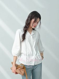 Retro Slim Fit Lace Hollow Out Lantern Sleeve Womens Shirt